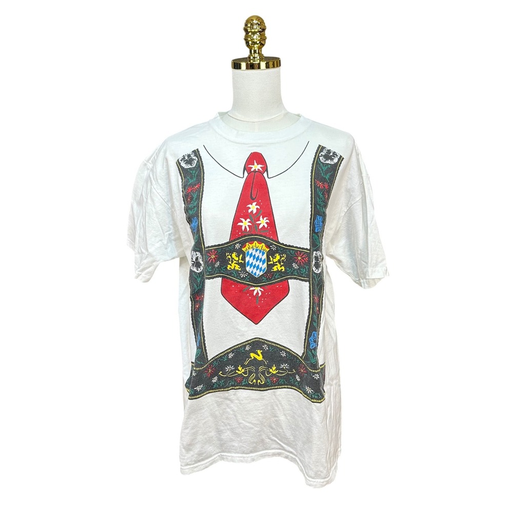 Vintage Oktoberfest Lederhosen T-Shirt Lot of 2 Anvil Oneita White Mens L XL